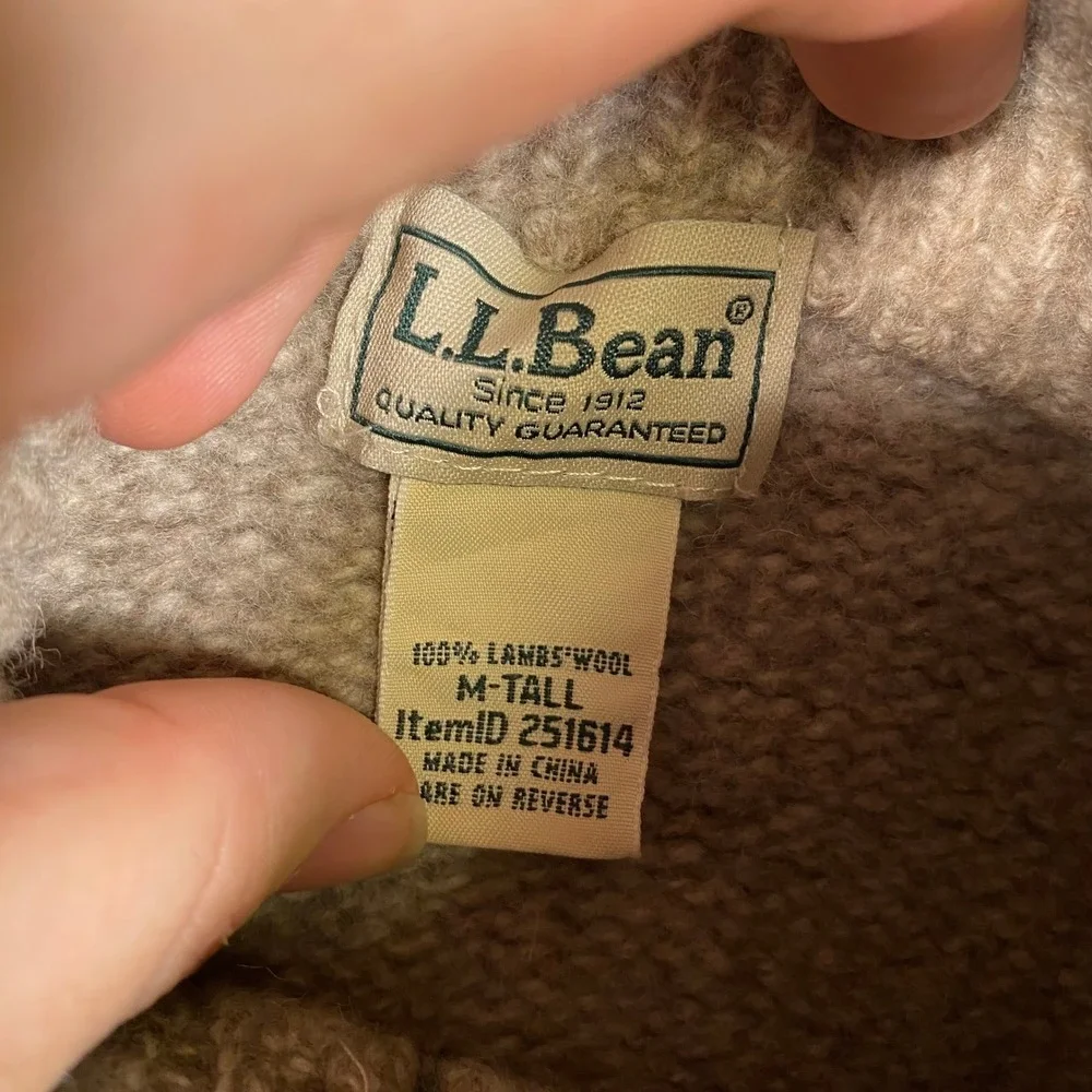 LL Bean Mens Medium Tall 100% Lambswool Full Zip Cardigan Sweater Oatmeal 251614